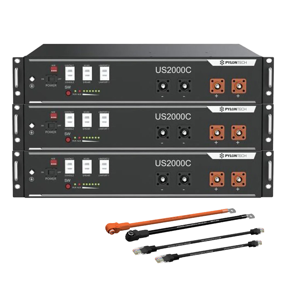 Pylontech 3x US2000C LiFePO4 Batterie7,2kWh mit Wechselrichter-Anschlusskabelset