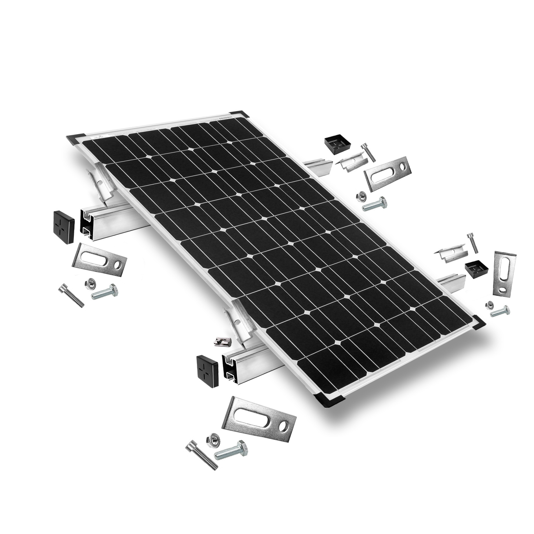 Befestigungskit mit Stockschrauben für Schrägdachmontage von Solarpanelen 30mm - 40mm Rahmenhöhe