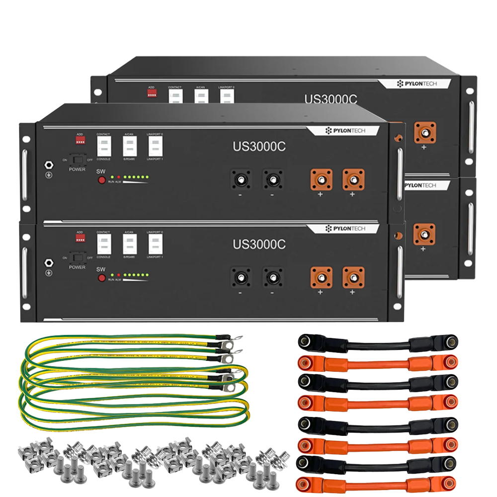 4x Pylontech US3000C LiFePO4 48V + Brackets + Anschlusskabel 14kWh Speicherpaket