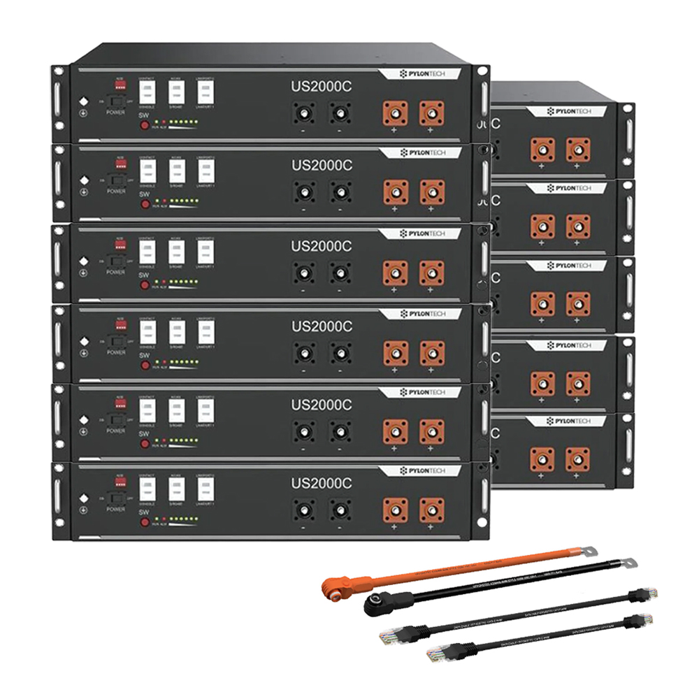 Pylontech 11x US2000C LiFePO4 Batterie 26,4kWh mit Wechselrichter-Anschlusskabelset