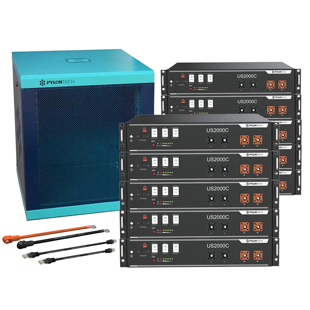 Pylontech 10x US2000C LiFePO4 Batterie 24kWh mit Wechselrichter-Anschlusskabelset und Batterieschrank